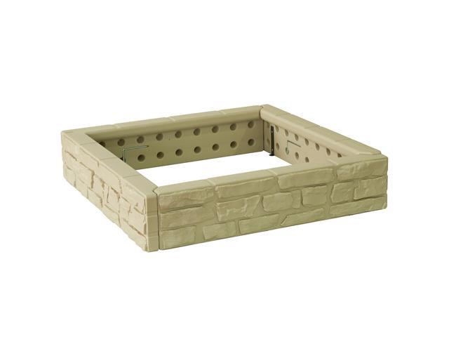 Modern Home 4'x4' Stone Raised Garden Bed Kit - Modular Flower/Planter Kit (Beige)
