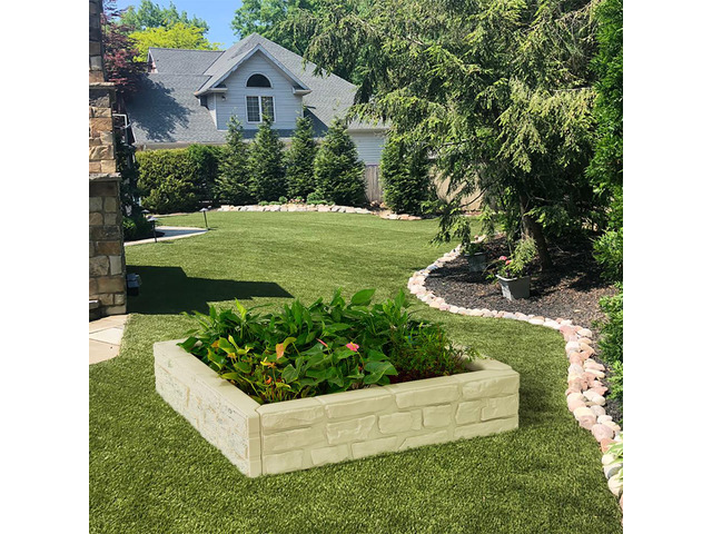 Modern Home 4'x4' Stone Raised Garden Bed Kit - Modular Flower/Planter Kit (Beige)