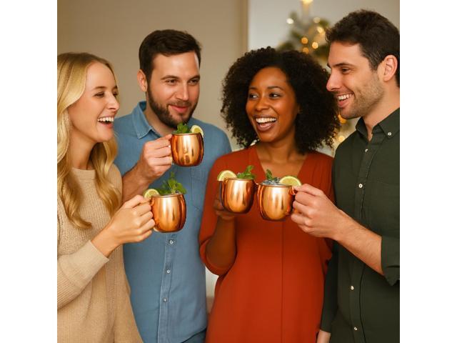 Modern Home Handmade 16oz Solid Copper Mule Mug Barrel Shaped Mug with Brass Handle & Smooth Texture (Set of 12)