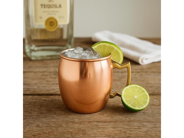 Modern Home Handmade 16oz Solid Copper Mule Mug Barrel Shaped Mug with Brass Handle & Smooth Texture (Single)