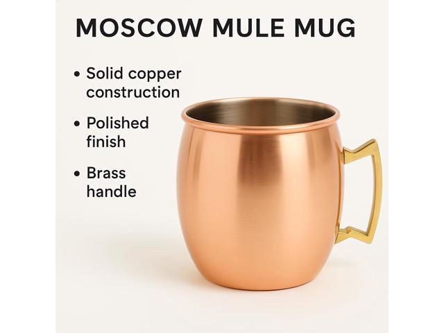 Modern Home Handmade 16oz Solid Copper Mule Mug Barrel Shaped Mug with Brass Handle & Smooth Texture (Set of 2)