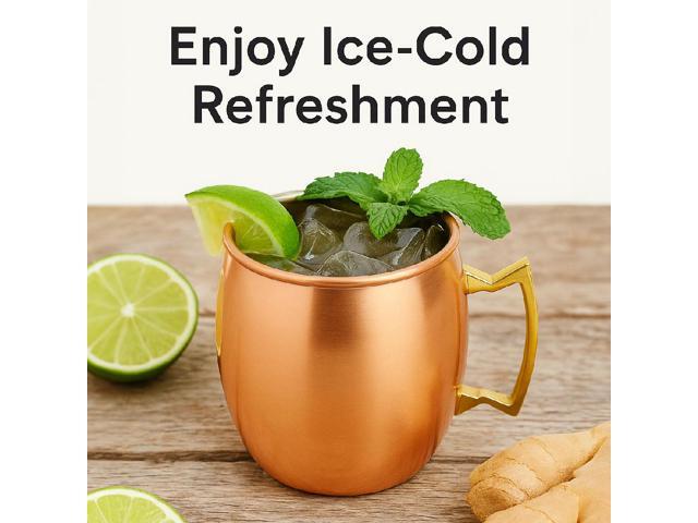 Modern Home Handmade 16oz Solid Copper Mule Mug Barrel Shaped Mug with Brass Handle & Smooth Texture (Set of 2)