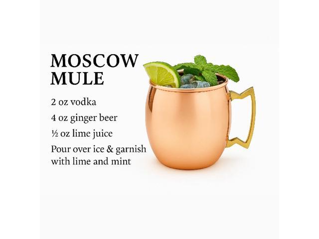 Modern Home Handmade 16oz Solid Copper Mule Mug Barrel Shaped Mug with Brass Handle & Smooth Texture (Single)