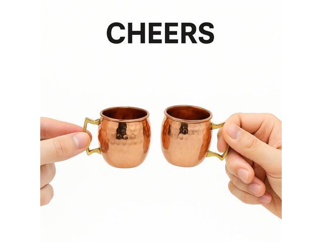 Modern Home Set of 2 Handmade 100% Copper Moscow Mule Shot Glasses 2oz Hammered Mini Mugs