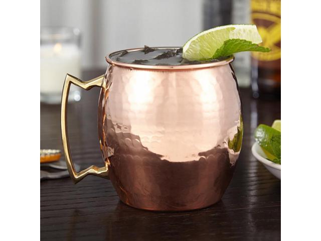 Modern Home Handmade 16oz Solid Copper Mule Mug Nickel Lined Barrel Shaped Mug with Brass Handle & Hammered Texture (Single)