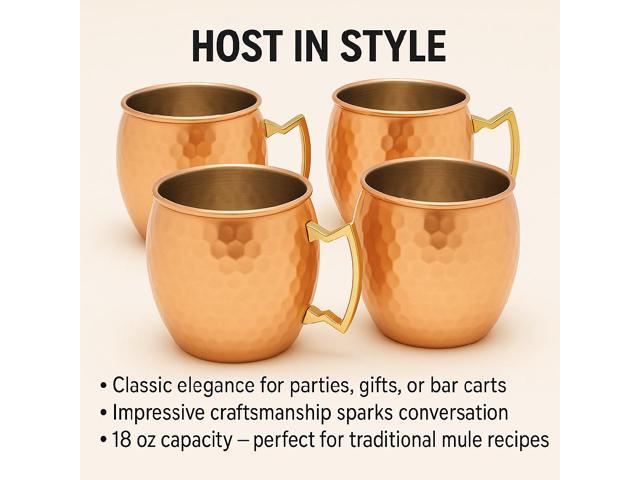 Modern Home Handmade 16oz Solid Copper Mule Mug Barrel Shaped Mug with Brass Handle & Hammered Texture (Set of 12)