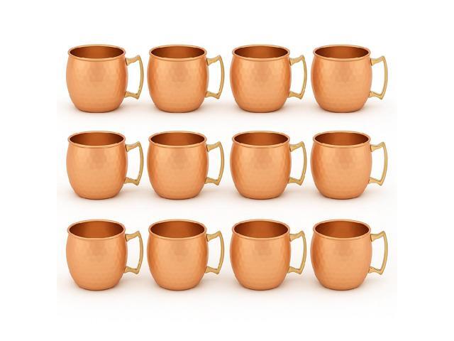 Modern Home Handmade 16oz Solid Copper Mule Mug Barrel Shaped Mug with Brass Handle & Hammered Texture (Set of 12)