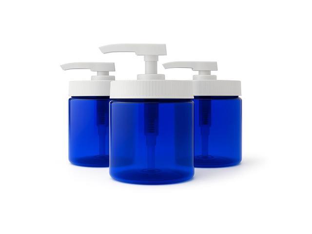 Royal Massage 16oz Massage Oil/Lotion/Cream Pump Jar with Locking Twist Top (Blue/White, 3)
