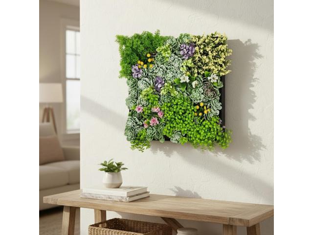 Modern Home 20' Square Vertical Hanging Artificial Succulent Wall Art - Wall Mount 3D Garden Greenery (Jubilant)