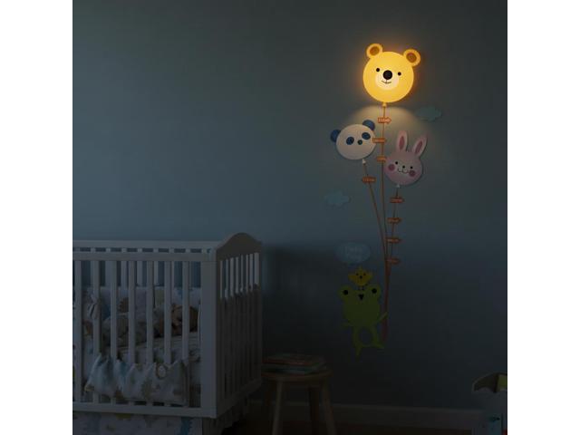 Modern Home 3D Bear Night Light & Growth Chart Wall Decal: Battery Operated LED Lamp & Animal Height Ruler for Nursery Decor