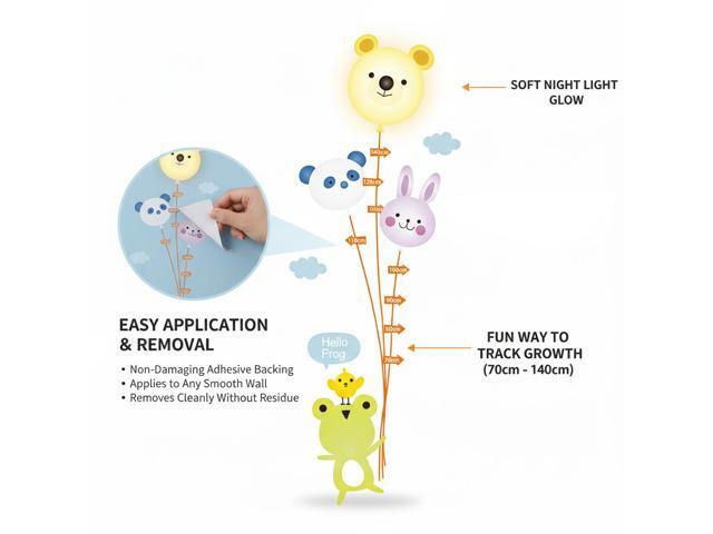 Modern Home 3D Bear Night Light & Growth Chart Wall Decal: Battery Operated LED Lamp & Animal Height Ruler for Nursery Decor
