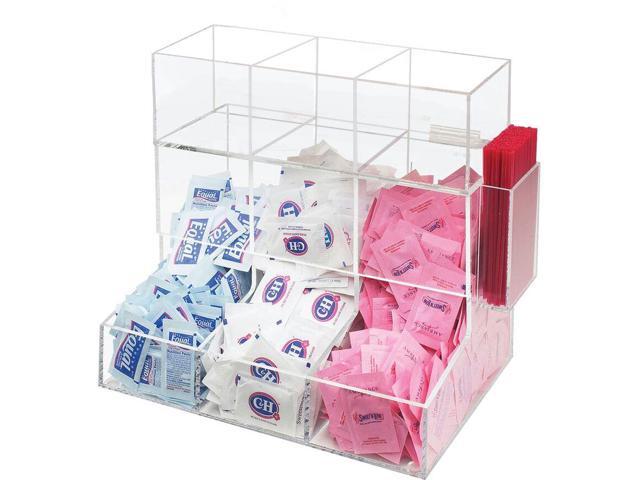 OnDisplay Acrylic Coffee Station & Condiment Organizer Modular Detachable Top Tier 6 Compartments for Sugar Packets, Creamers, Syrups, Hot Cups,...