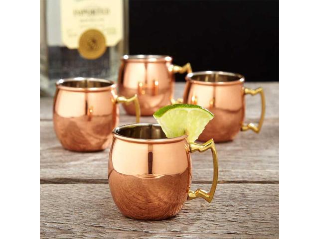 Modern Home Handmade 16oz Solid Copper Mule Mug Barrel Shaped Mug with Brass Handle & Smooth Texture (Single)