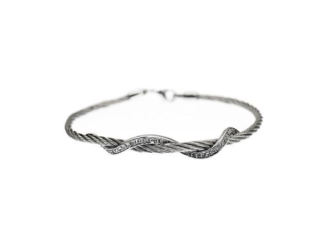 Kabl Stackable Twisted Stainless Steel Cable Bangle Bracelet - Serpente - Silver/Silver
