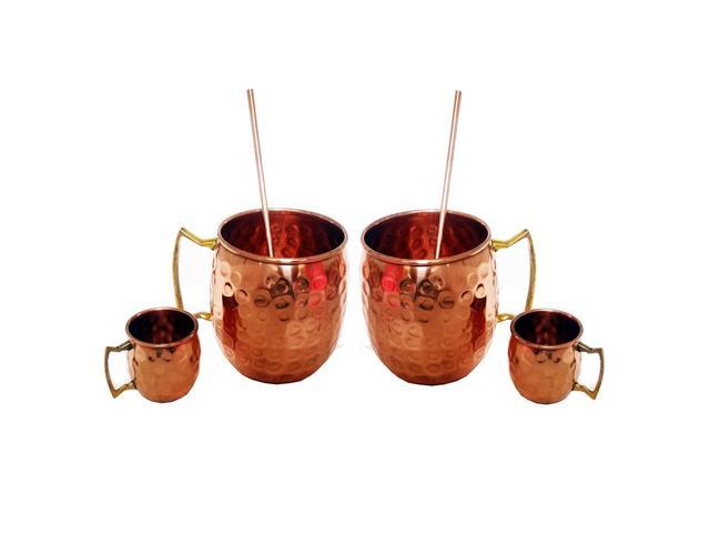 Photos - Barware Set of 2 Moscow Mule Mug / Shot Glass / Straw Complete Set 100 Copper SETO