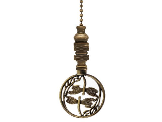 Double Dragonfly Ceiling Fan Pull Antique Brass 2.8'h
