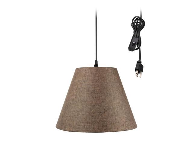1-Light Plug In Swag Pendant Ceiling Light Chocolate Burlap Shade