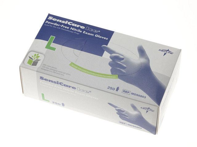 Medline Sensicare Ice Nitrile Exam Gloves Powder-Free Medium Blue 250/Box