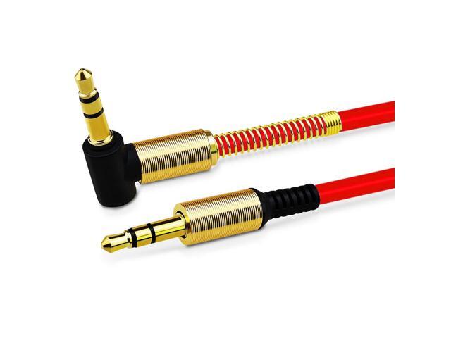 3.5mm AUX Cable Car Audio Stereo Headphone Jack Cord Right Angle Male to M Red