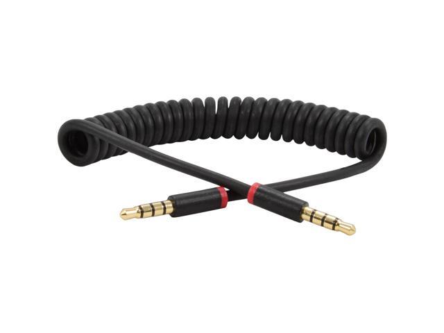 3ft 4-Pole Spring Coil 3.5mm 1/8' Aux Cable w/ Mic Stereo Audio Auxiliary Cord