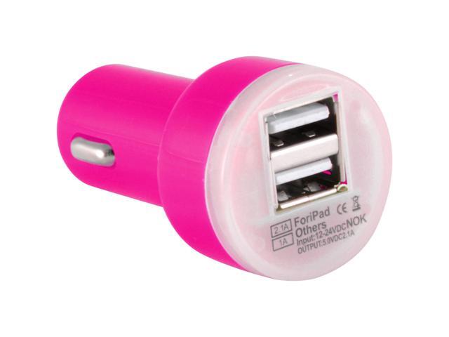 Dual USB 2 Port Car Charger DC Adapter for Samsung Motorola Android, Hot Pink