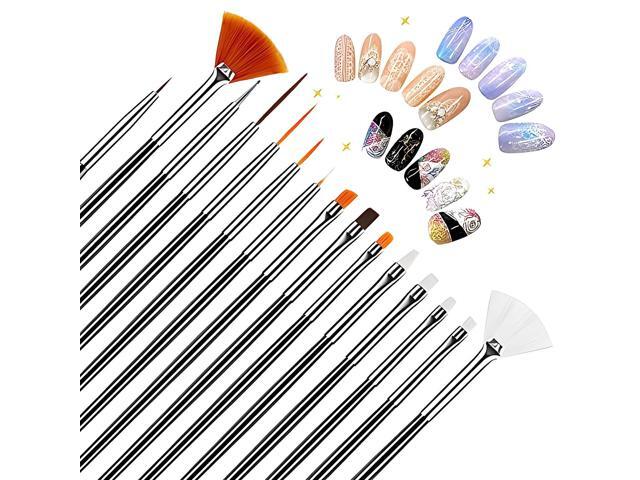 JacobsParts 20-Piece Professional Nail Art Brushes Set, Dotting Tools, Dust Brush, Nail Drawing Pen for Perfect Manicure and Detailed Designs (Black)