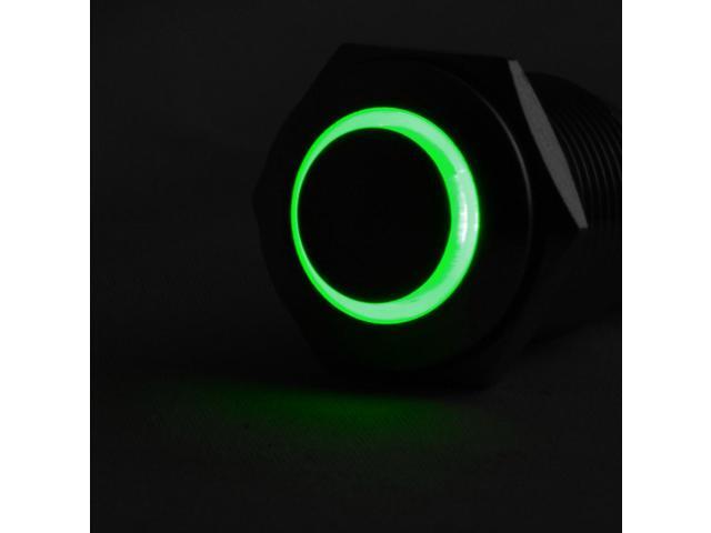 16mm Latching Push Button Power Switch Stainless Steel w/ Green LED Waterproof
