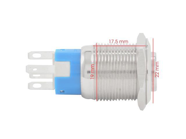 JacobsParts Latching Pushbutton ON/Off Maintained Power Switch Circular Metal Silver with Blue LED fits 3/4' (19mm) Diameter Panel Cutout Hole
