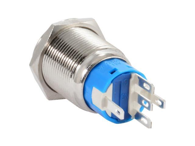 JacobsParts Latching Pushbutton ON/Off Maintained Power Switch Circular Metal Silver with Blue LED fits 3/4' (19mm) Diameter Panel Cutout Hole