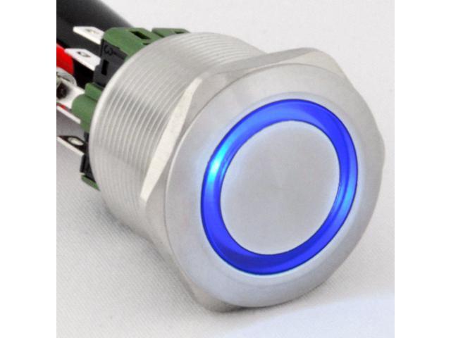 25mm Latching Push Button Power Switch Stainless Steel w/ Blue LED Waterproof