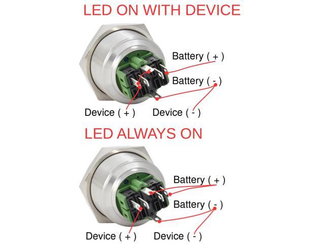 30mm Latching Push Button Power Switch Stainless Steel w/ Blue LED Waterproof