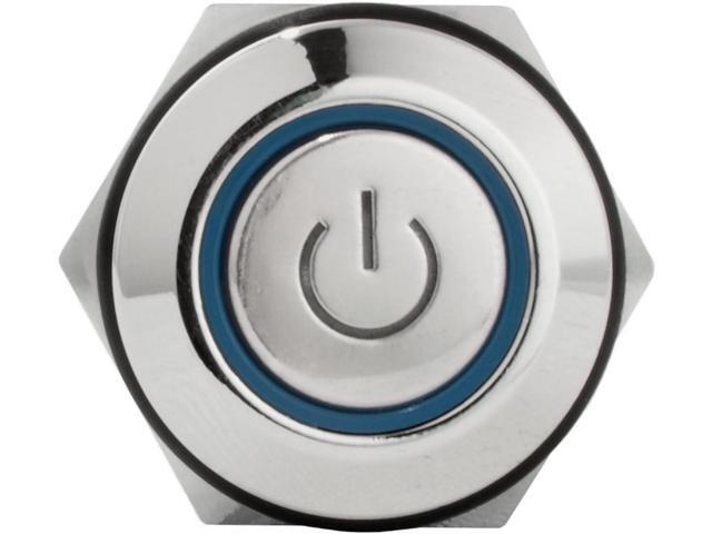 16mm 12V Latching Push Button Power Switch Stainless Steel Blue LED Waterproof