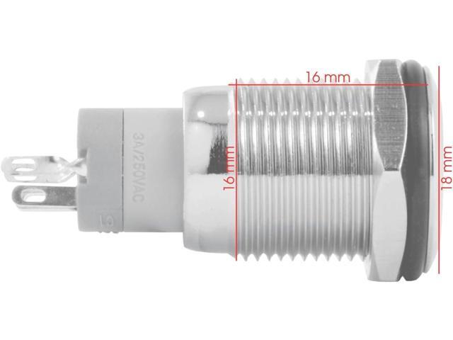16mm 12V Latching Push Button Power Switch Stainless Steel White LED Waterproof