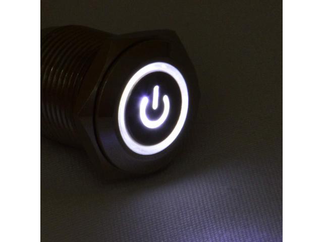 16mm 12V Latching Push Button Power Switch Stainless Steel White LED Waterproof