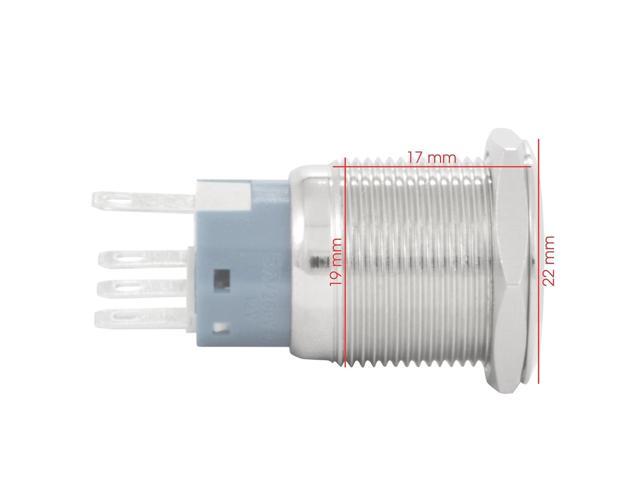 19mm 12V Latching Push Button Power Switch Stainless Steel Blue LED Waterproof