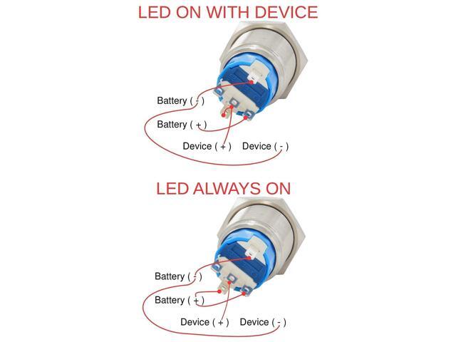 19mm 12V Latching Push Button Power Switch Stainless Steel Blue LED Waterproof