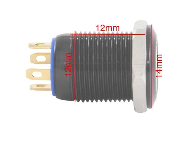 12mm Black Stainless Steel Momentary Push Button Switch Blue LED
