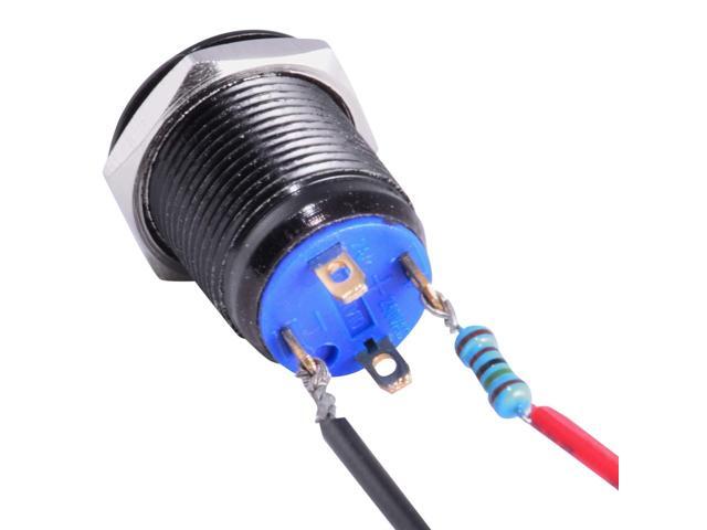 12mm Black Stainless Steel Momentary Push Button Switch Blue LED