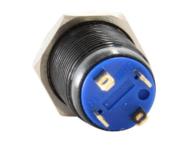 12mm Black Stainless Steel Momentary Push Button Switch Blue LED
