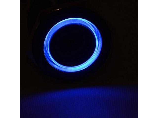 19mm 12V LED Momentary Push Button Black Metal Power Switch, Blue