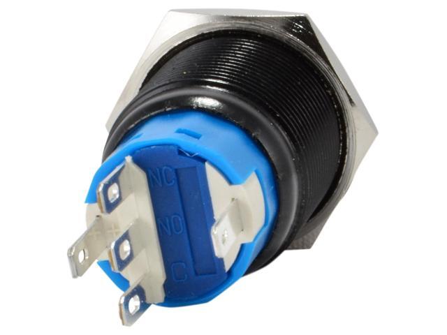 19mm 12V LED Momentary Push Button Black Metal Power Switch, Blue