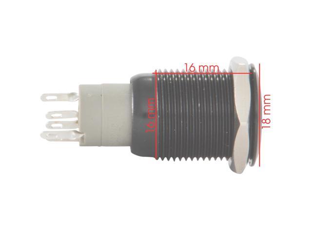16mm 12V Latching Push Button Power Switch Black Metal Green LED Waterproof