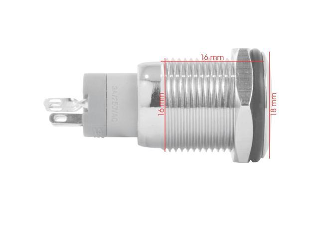 16mm 12V Momentary Push Button Power Switch Stainless Steel Blue LED Waterproof