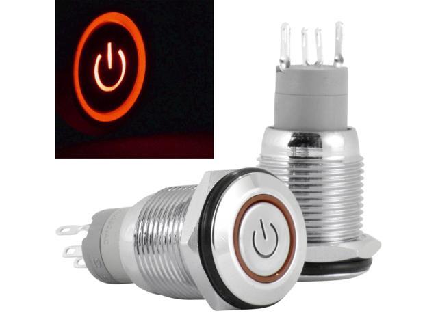 16mm 12V Momentary Push Button Power Switch Stainless Steel Red LED Waterproof