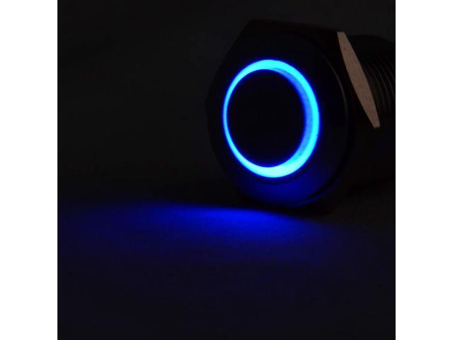 JacobsParts Momentary Pushbutton Starter Switch Stainless Steel Silver with Blue LED fits 5/8' (16mm) Diameter Panel Cutout Hole