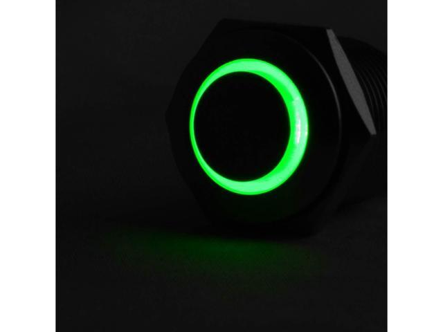 JacobsParts Momentary Pushbutton Starter Switch Stainless Steel Silver with Green LED fits 5/8' (16mm) Diameter Panel Cutout Hole