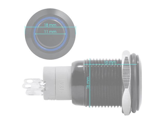 16mm Stainless Steel Latching Push Button Switch (Black with Green LED)
