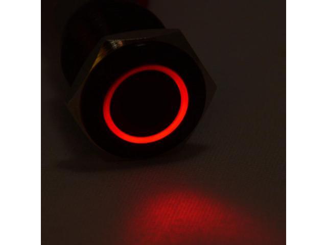 16mm Stainless Steel Latching Push Button Switch (Black with Red LED)