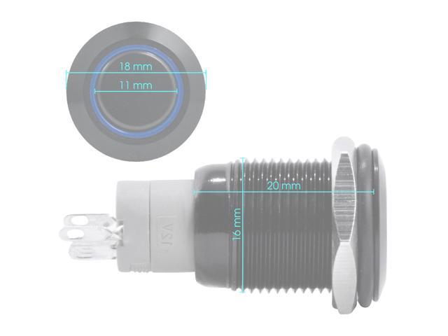 16mm Stainless Steel Latching Push Button Switch (Black with White LED)