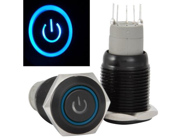 16mm Starter Switch/Boat Horn Momentary Push Button Black Metal Power Symbol LED